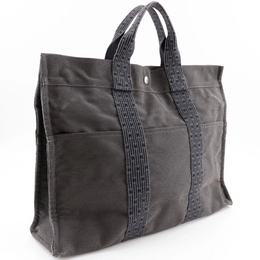 HERMES Herline ToteMM Handbag gray Nylon canvas unisex - Picture 7 of 9